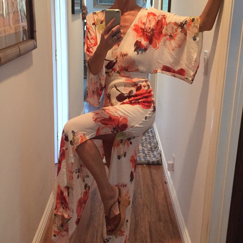 Flower Boho Gypsy Kimono Style Maxi dress